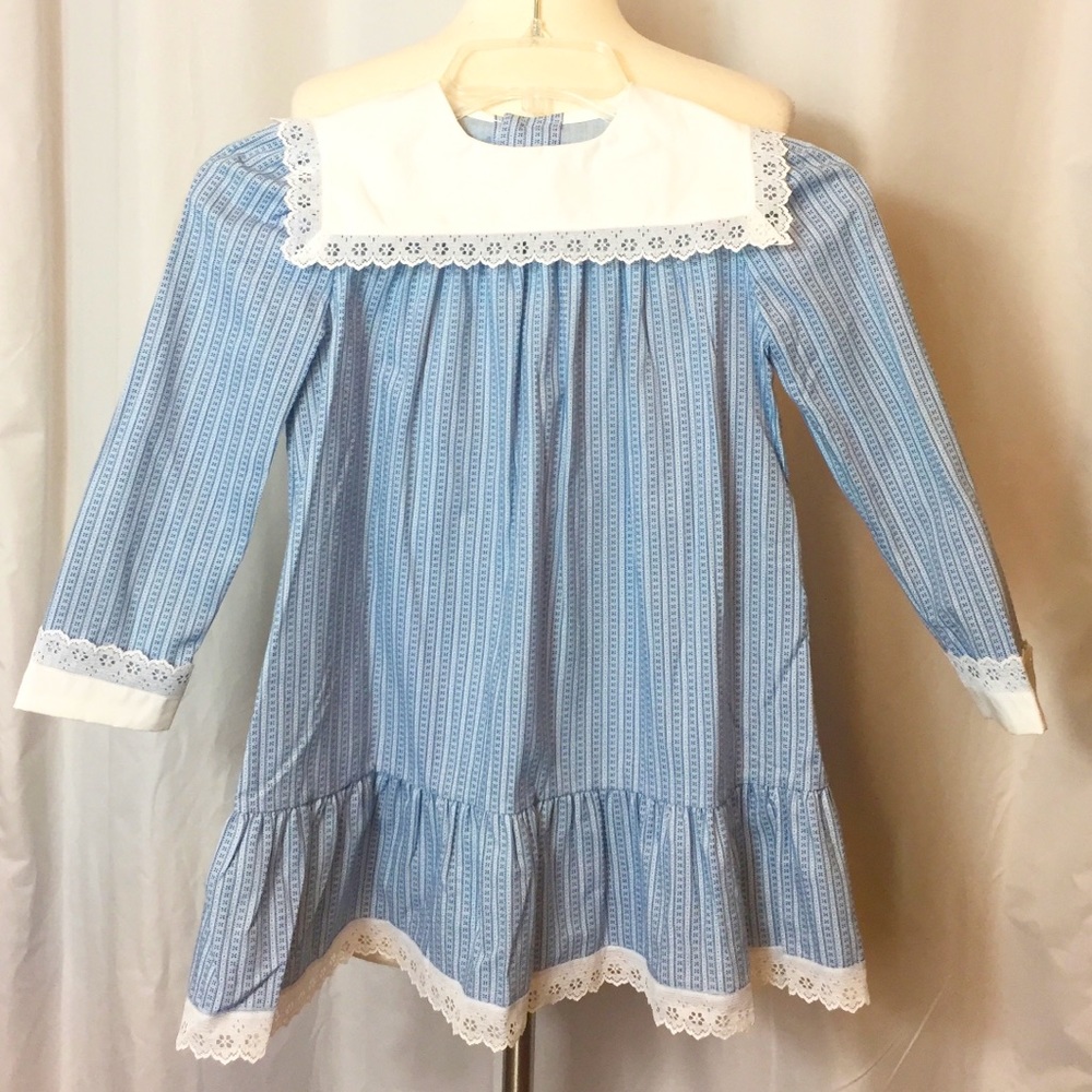 Vintage Cinderella Blue Floral Striped Schoolgirl Dress